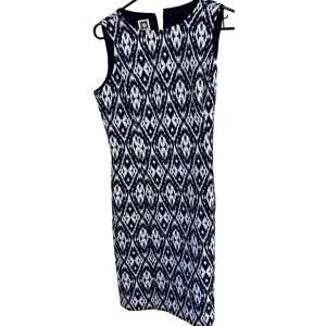 Anne Klein Fully Lined Sleeveless Dress Blue & White Batik Print - Size 6